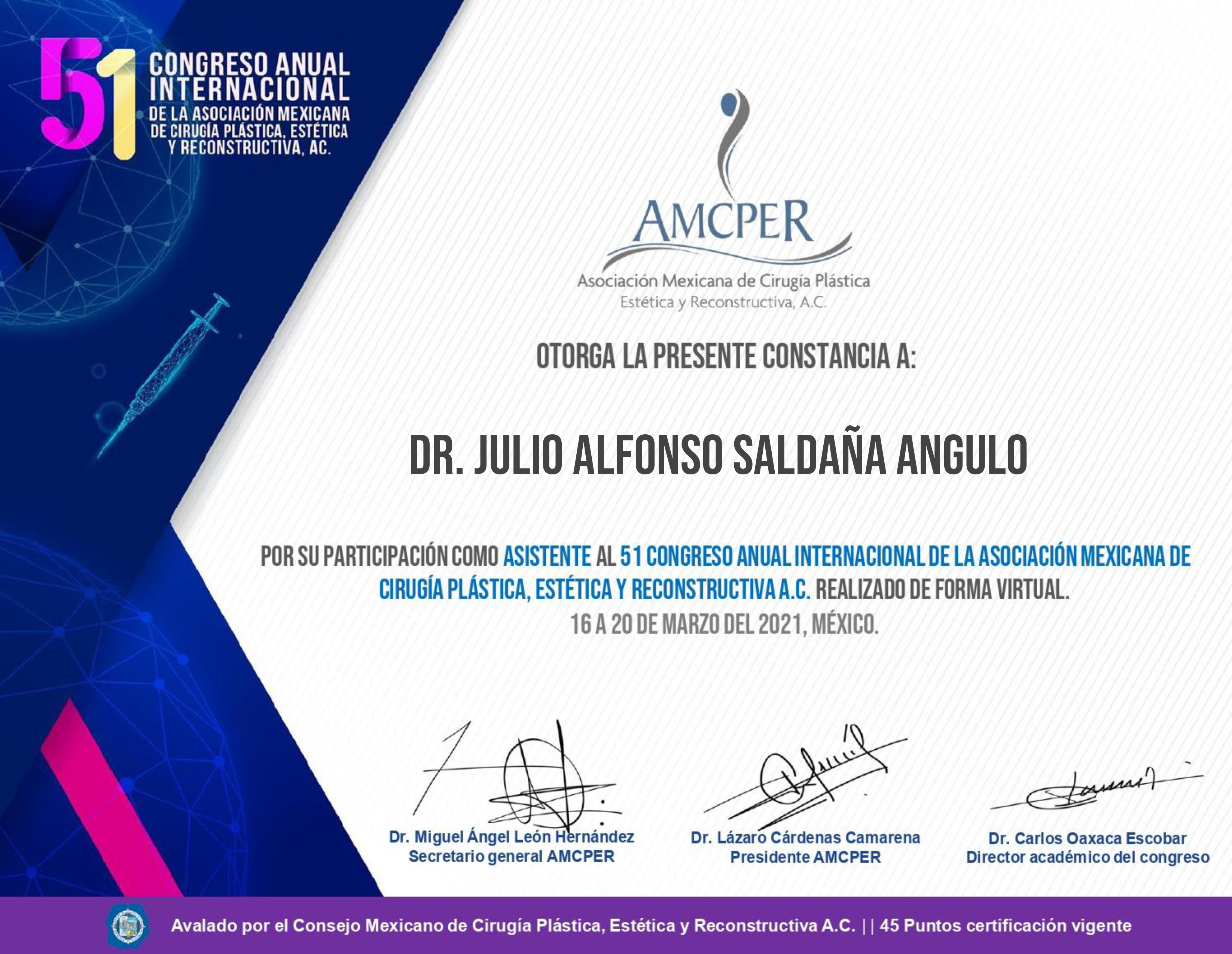 Congreso anual Internacional de la Asociación Mexicana de Cirugía Plástica, Estetica y Reconstructiva.