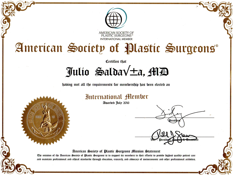International member of American society  of Plastic Surgeons